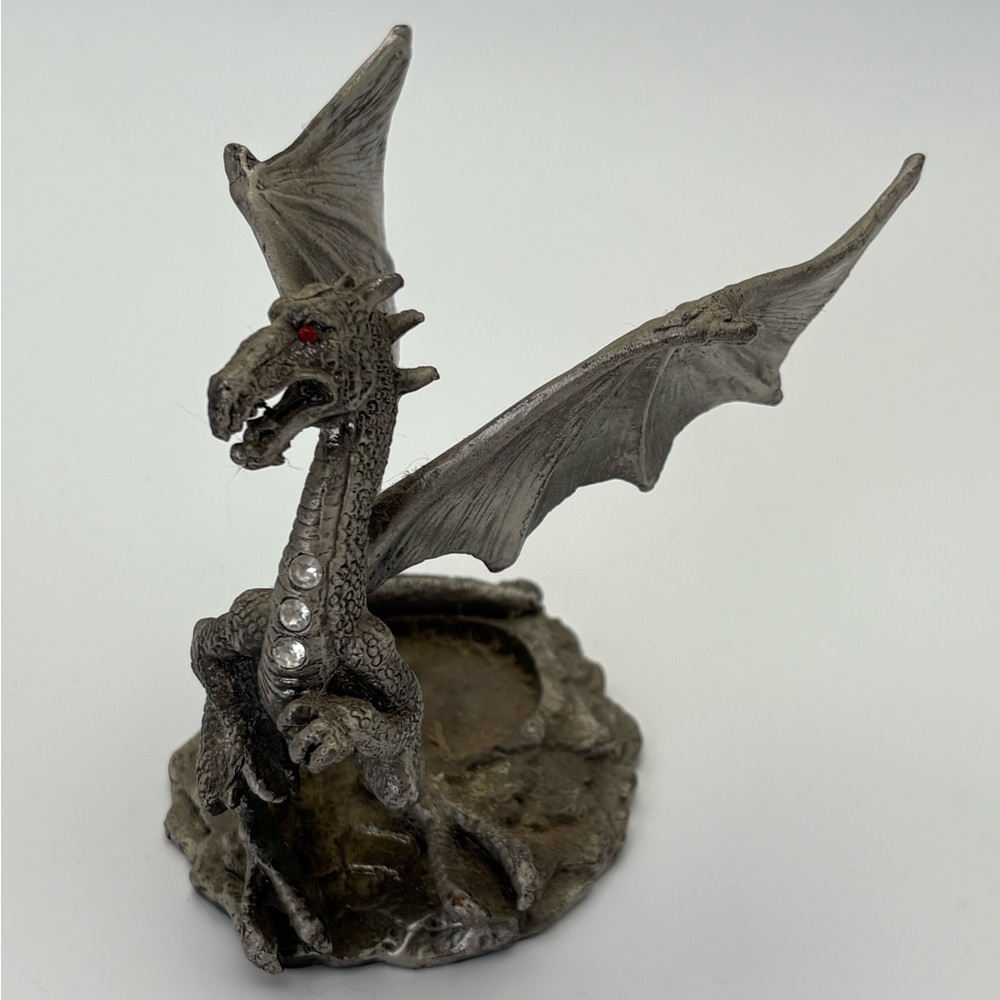 Majestic Vintage Pewter Dragon Figurine Votive Holder - Picture 2 of 12